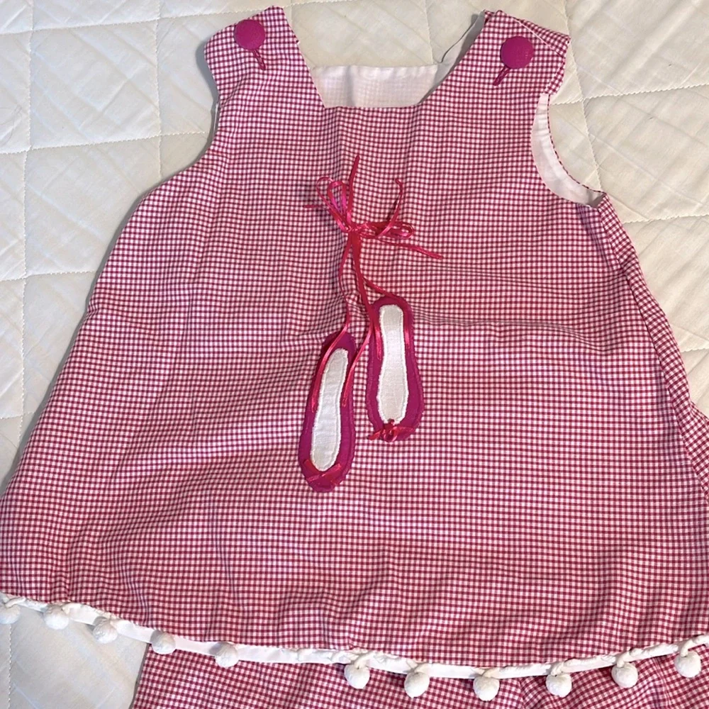 Custom Checked Pom Pom Ballerina Top Pantaloons Girls Small